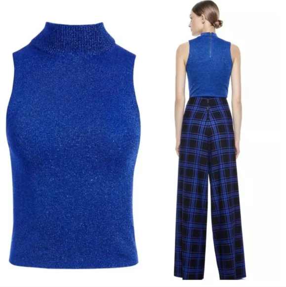 Alice + olivia Rosalina Metallic Turtleneck Tank Top SIZE SMALL - Picture 2 of 10